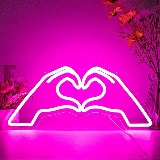 Heart Hands Neon Sign, Pink Room Decor, Dimmable USB Powered Led Wall Art Decor, Music Merch Gift... | Amazon (US)