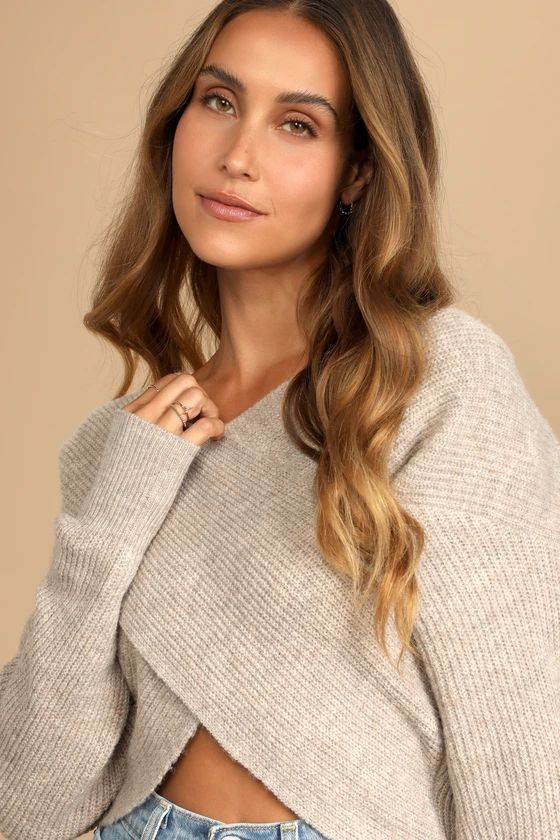 Don't Be Cross Beige Knit Cross-Front Sweater | Lulus (US)