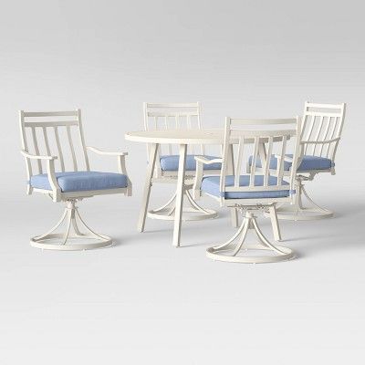 Fairmont White Round Patio Dining Set with Chambray Blue Cushions - Threshold™ | Target