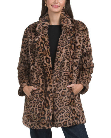Cheetah Faux Fur Jacket For Women, Polyester | TJ Maxx