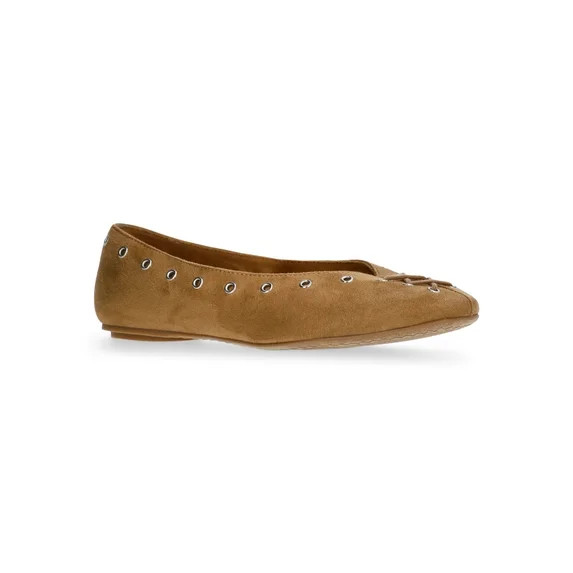 Time and Tru Women's Faux Suede Corset Ballet Flats | Walmart (US)