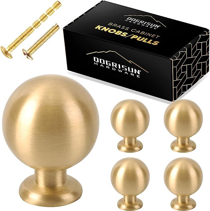 QogriSun 5-Pack Solid Brass Spherical Cabinet Knobs, 0.9-Inch Gold Decorative, Small Pulls Handle... | Amazon (US)