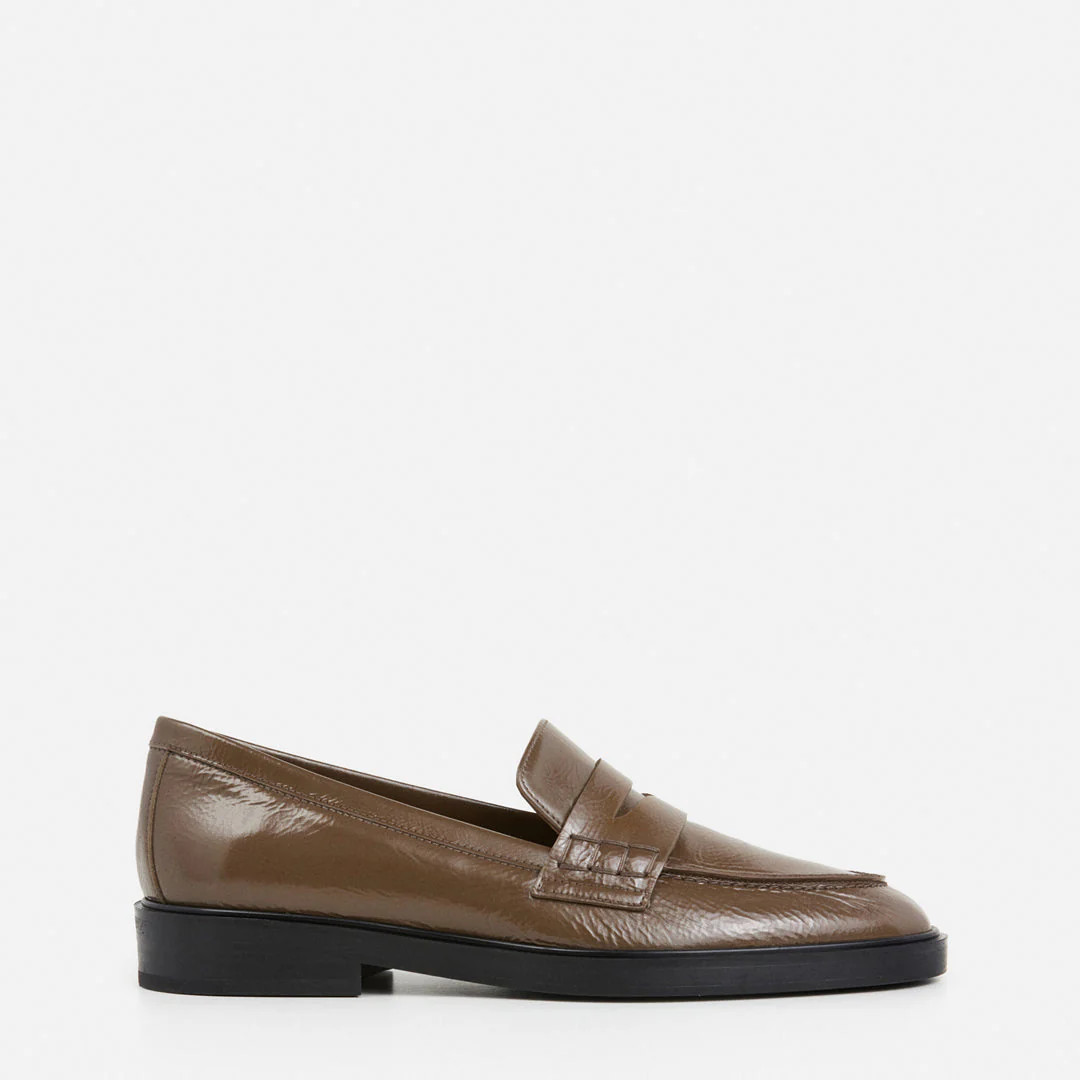 Sara Leather Khaki Loafer | Flattered