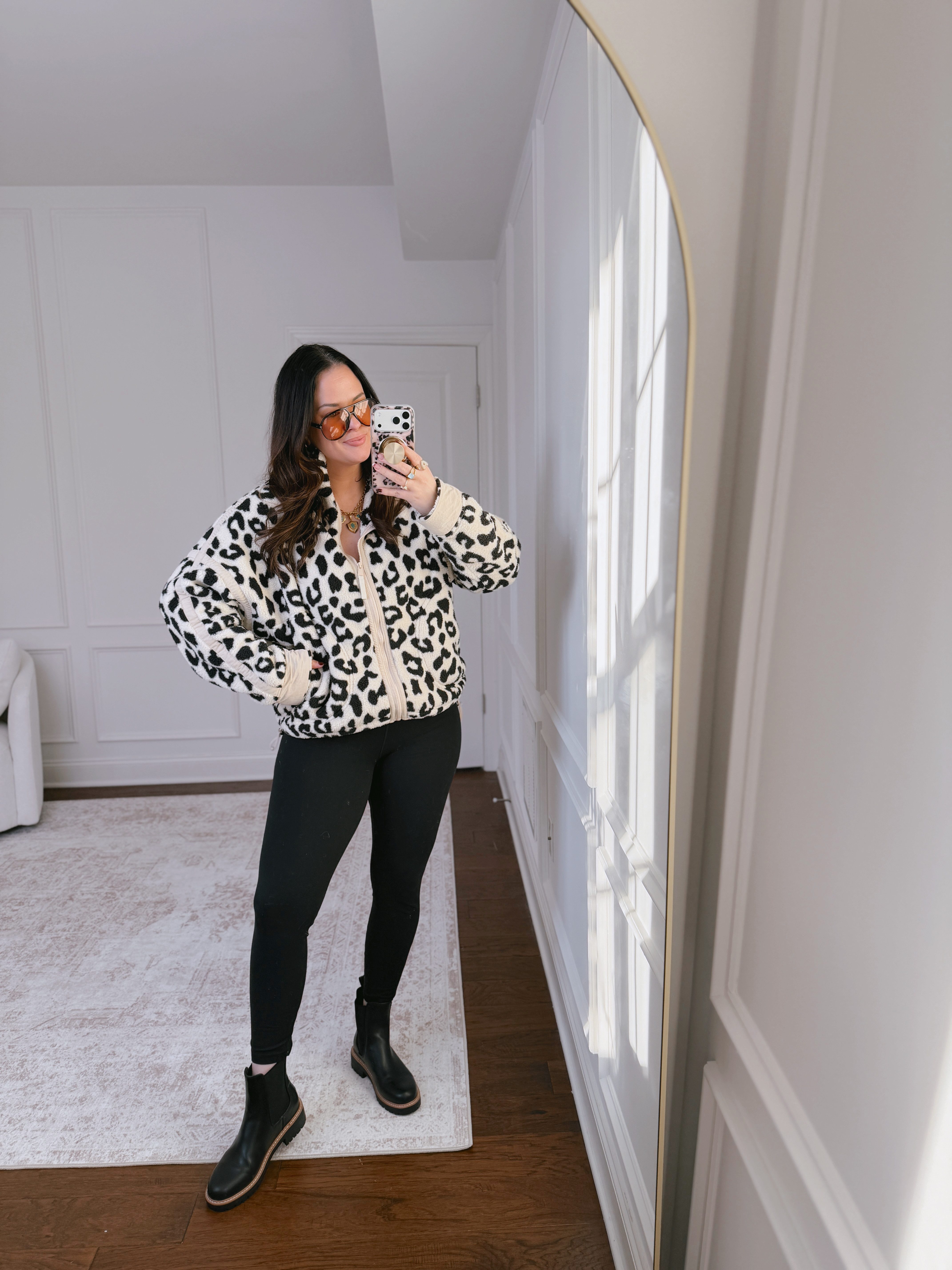 OBSESSED with this leopard sherpa.. paired with my favorite everyday leggings.. wearing an XL on top and a L on bottom 

 #LTKootd #LTKMidsize #LTKFindsUnder50