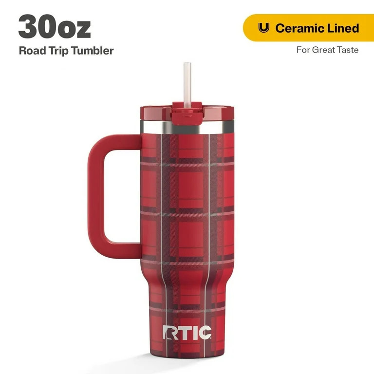 RTIC 30 oz Ceramic Lined Road Trip Tumbler, Leak-Resistant Straw Lid, Christmas, Holiday, Red Pla... | Walmart (US)