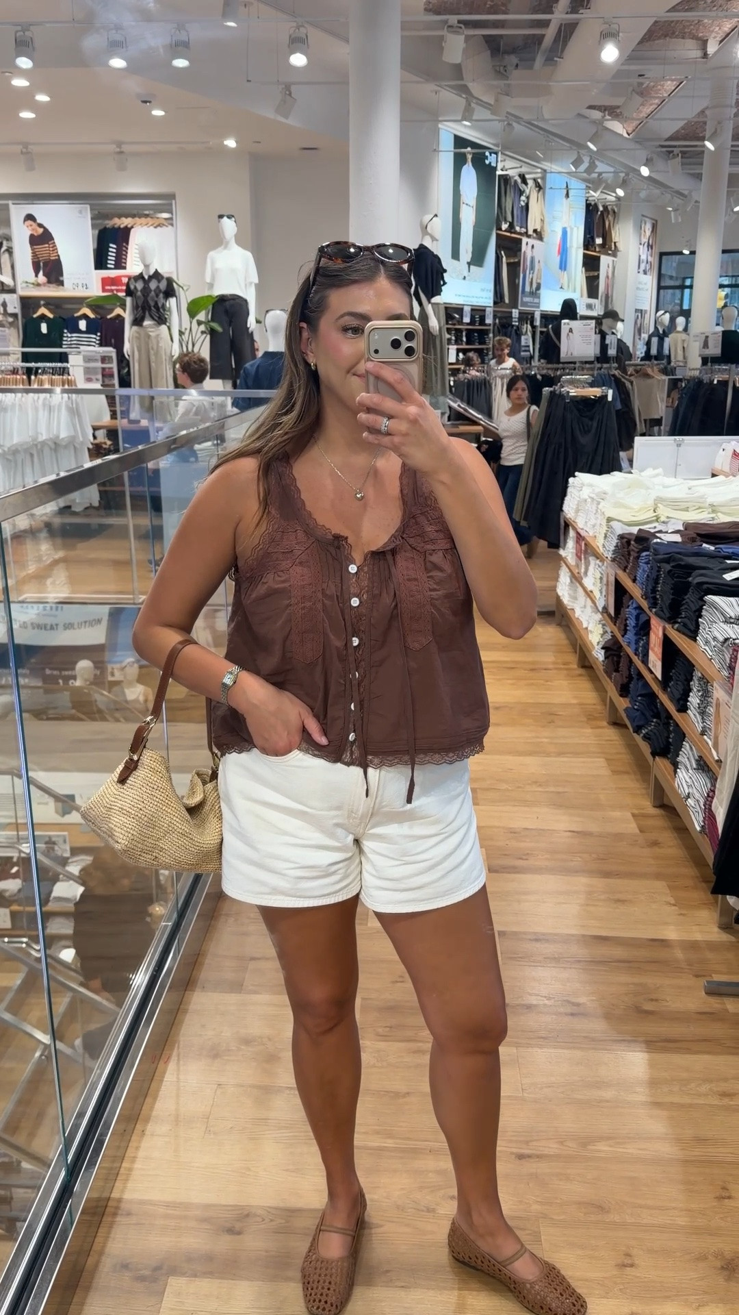 Chocolate brown + creamy white is such a good summer-to-fall transition. The lace cami, denim shorts, woven bag, and crochet flats feel effortless with just enough texture. Definitely saving this combo for those late-summer days.

brown cami, white denim shorts, transitional outfit, summer style, fall transition, woven bag, crochet flats, casual chic

#LTKmomlife #LTKSeasonal #LTKTravel