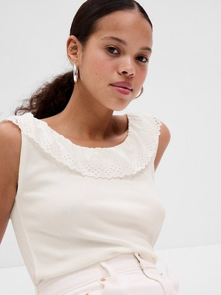 Eyelet Ruffle Neck Rib Tank Top | Gap (US)