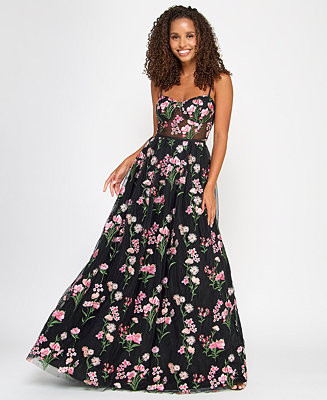 City Studios Juniors' Floral-Embroidered Tulle Ballgown, Created for Macy's  - Macy's | Macy's