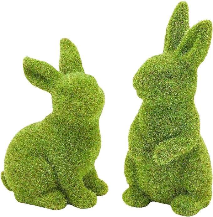 Easter Bunny Decor Green Moss Rabbit Figurines for Garden Home Office Party Desk Table Top (Small... | Amazon (US)