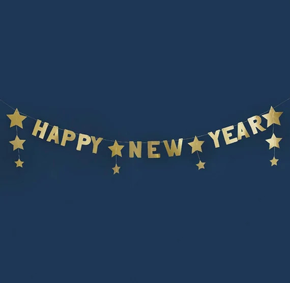 Gold Happy New Year Banner with Stars, New Year's Party, Gold Happy New Year Banner, Gold New Yea... | Etsy (US)