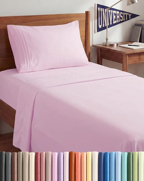 Twin XL 3 Piece Sheet Set - College Dorm Room Essentials - Light Pink | Amazon (US)