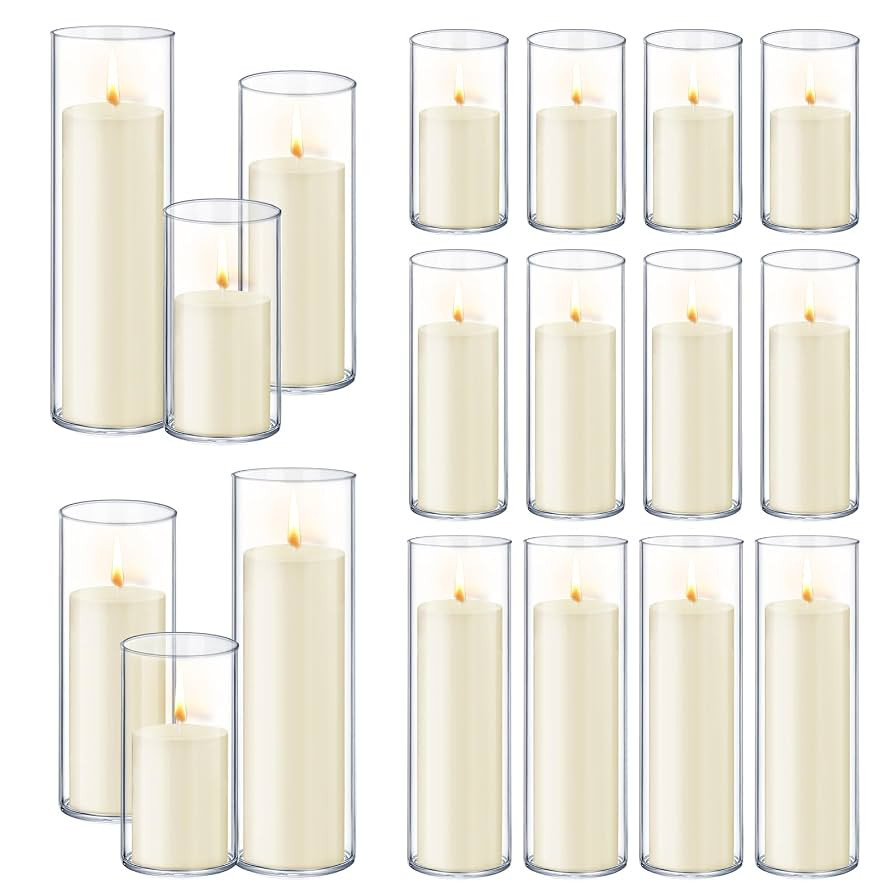 36 PCS Ivory White Pillar Candles with Glass Candle Holders Clear Hurricane Candle Holders Glass ... | Amazon (US)
