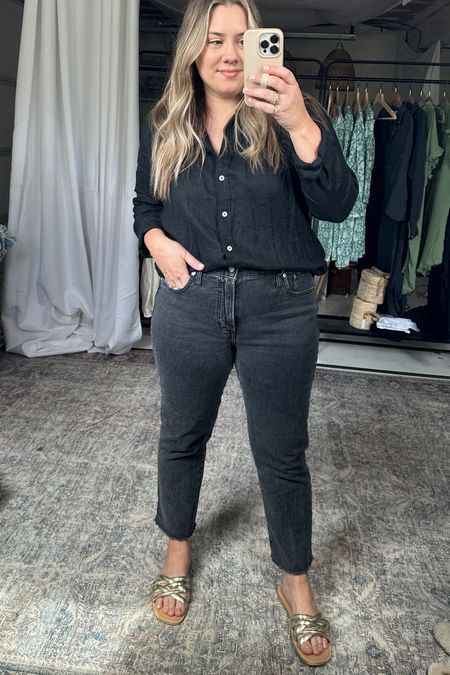 Linen top ( u sized up for extra room) and madewell denim on sale with code FULLBLOOM . I linked petite, plus etc for the jeans. I cut mine myself . 