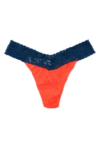 Hanky Panky Colorplay Original Lace Thong in Tangelo/Oxford Blue at Nordstrom Rack | Nordstrom Rack