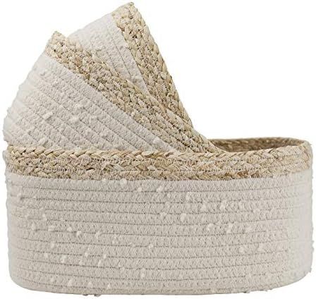 Rope Woven Storage Baskets Set of 3 - Small Rope Baskets for Shelves Bathroom, Durable Nursery Ba... | Amazon (US)