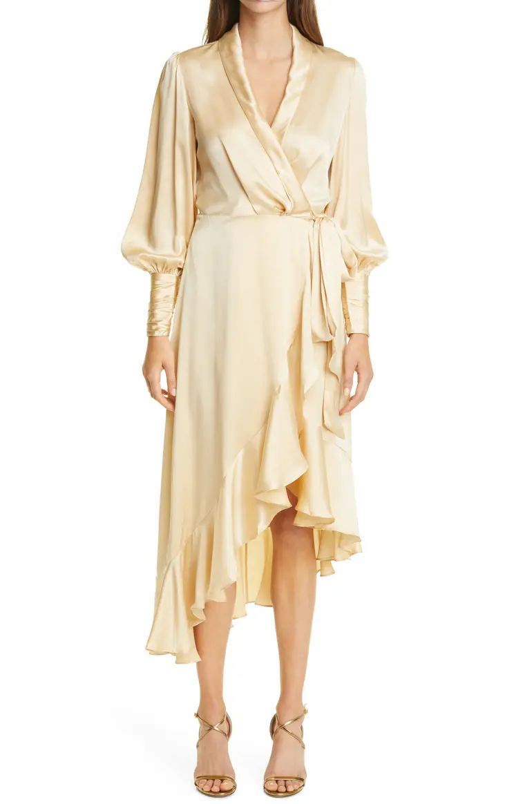 Long Sleeve Silk Satin Wrap Dress | Nordstrom