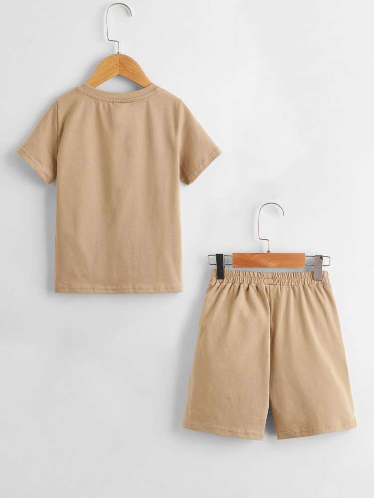 SHEIN BASICS Toddler Boys Drop Shoulder Solid Top & Track Shorts Set | SHEIN