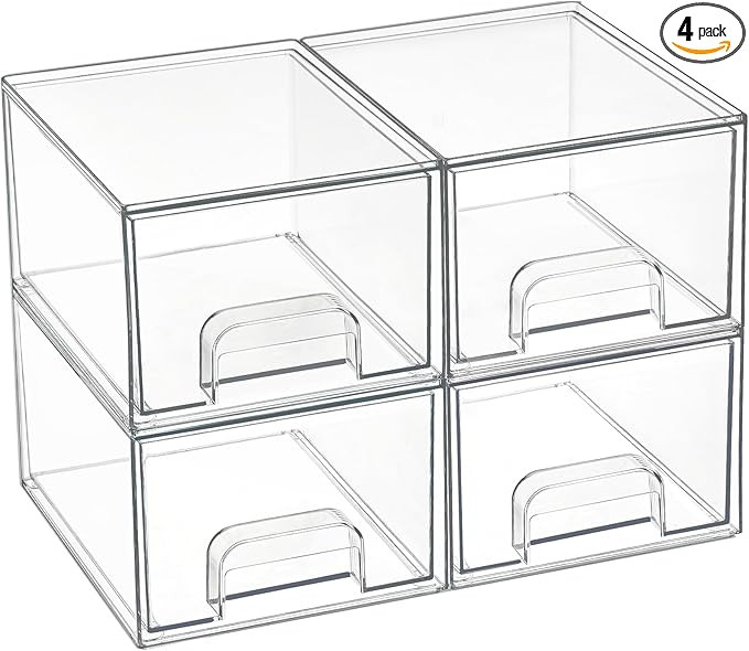 Vtopmart 4 Pack Small Clear Stackable Storage Drawers,Acrylic Bathroom Makeup Organizer,Plastic S... | Amazon (US)