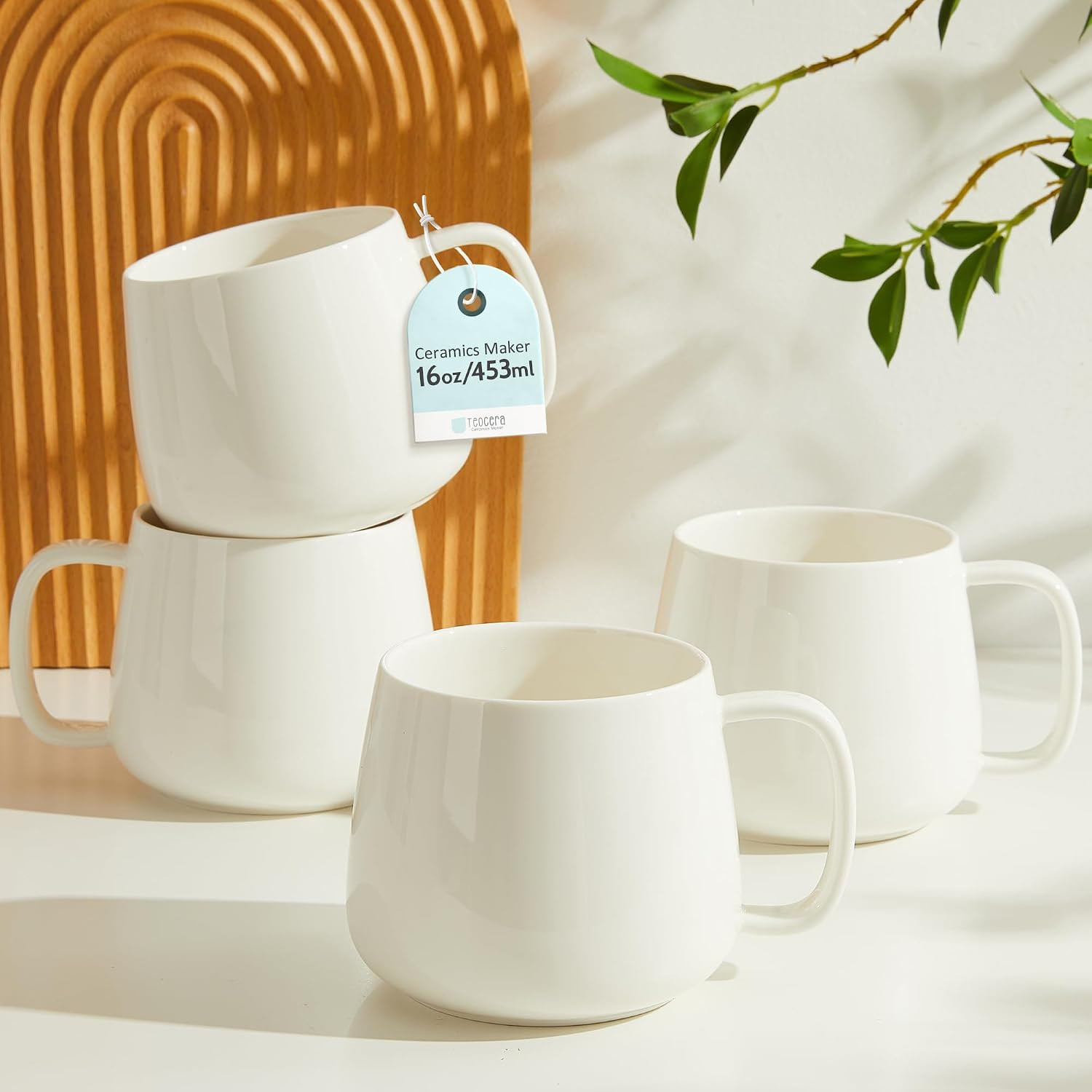 Teocera 16oz Ceramic Coffee Mugs Set of 4 – Stackable Latte Cups, Microwave, Dishwasher & Oven ... | Amazon (US)