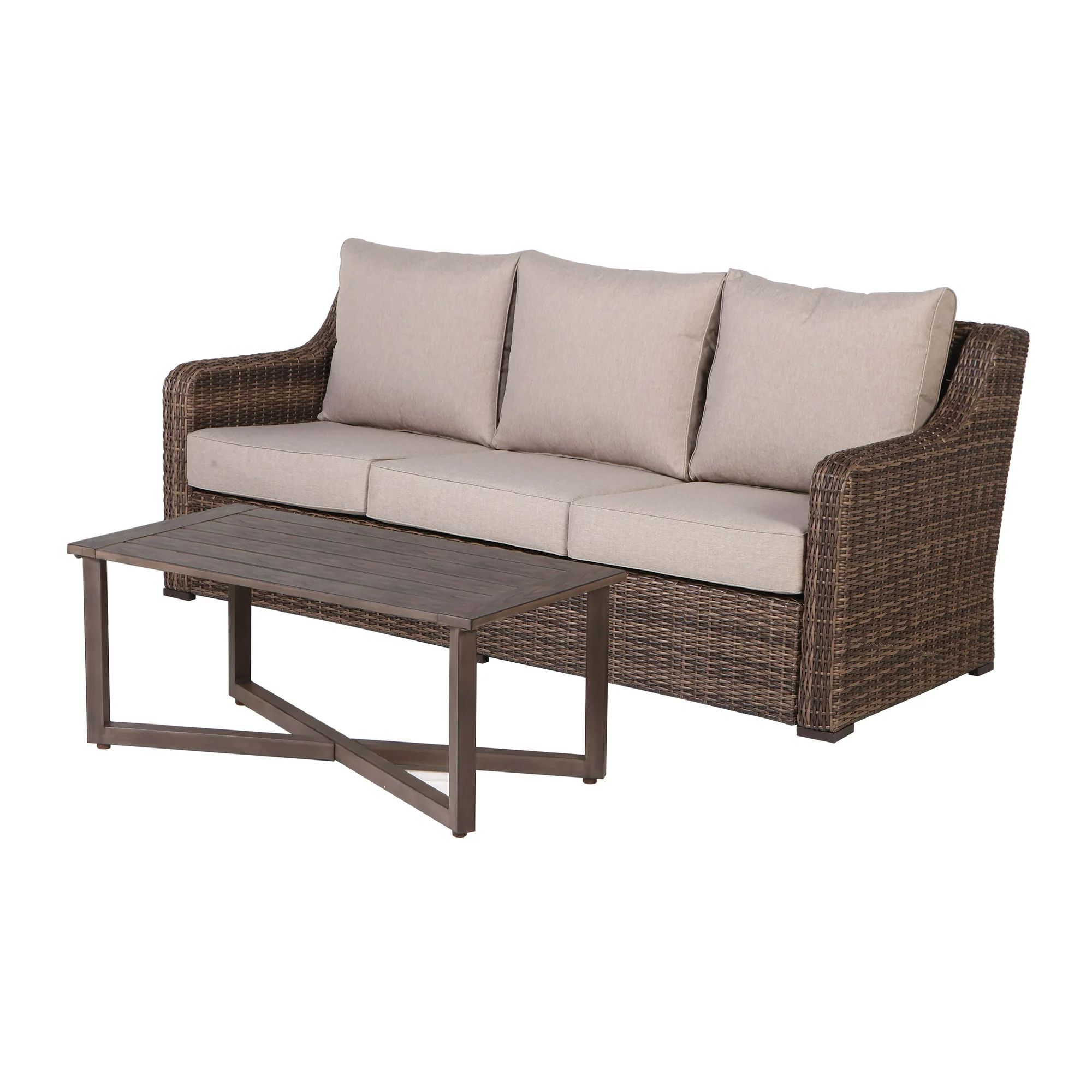 Better Homes & Gardens Hawthorne Park Sofa and Coffee Table with Beige Cushions | Walmart (US)