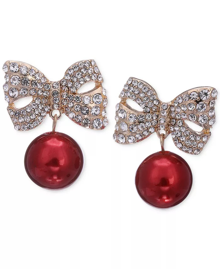 Gold-Tone Pavé Bow & Red Ornament Drop Earrings, Created for Macy's | Macy's