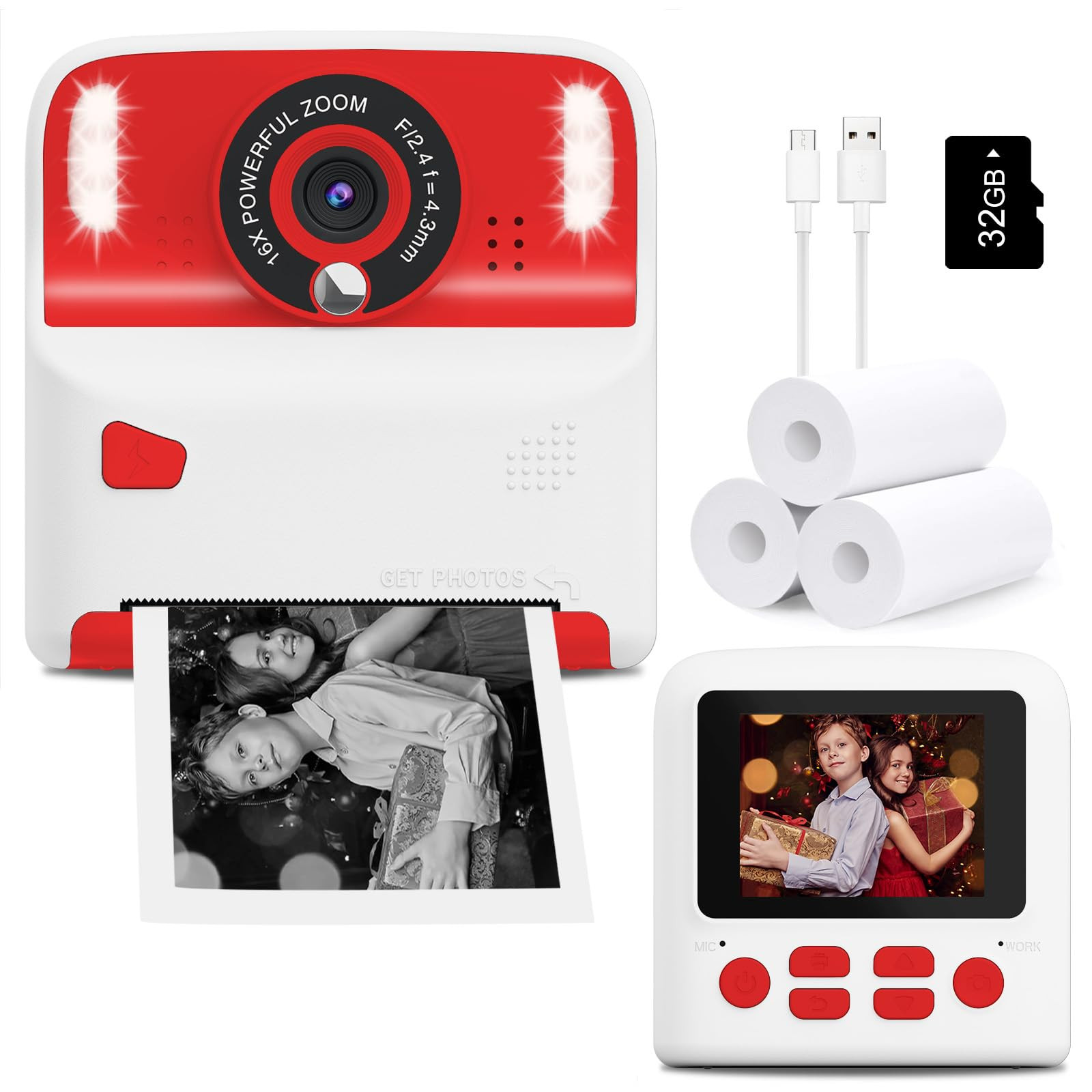 Kids Camera Instant Print, Christmas Birthday for 3-12 Year Old Girls Boys, Children Digital Camera for Print Black White Photo, Creative Exploration Ideal Teenage Toddler Toys Camera with 32GB Card | Amazon (US)
