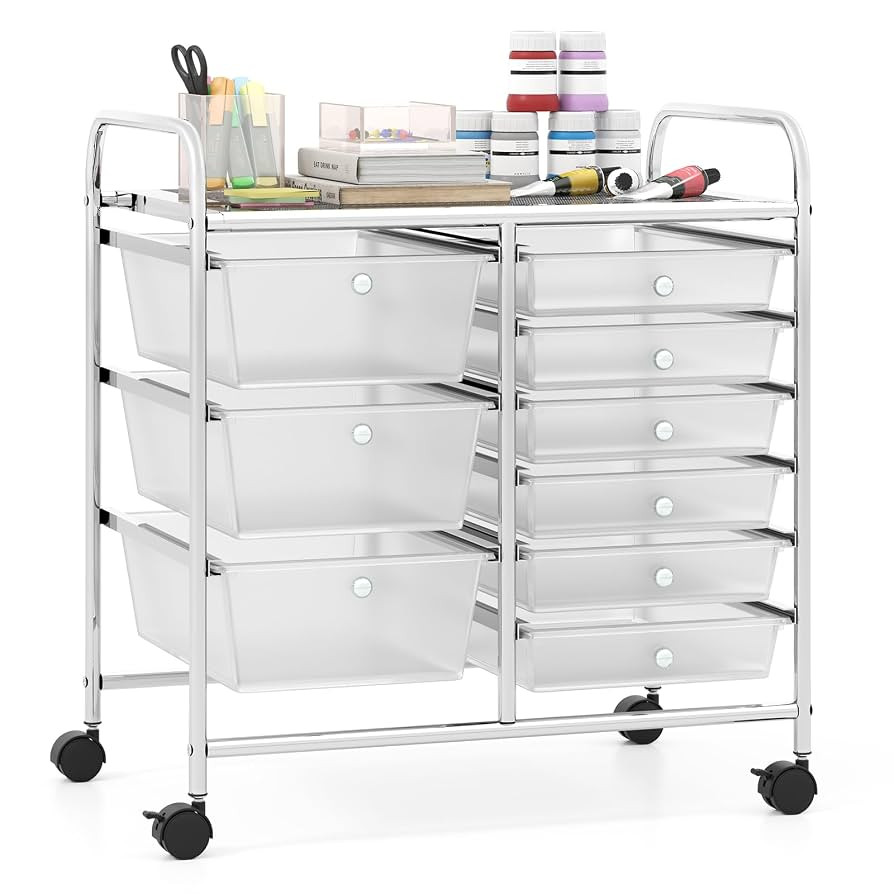 Giantex 9 Drawers Rolling Cart, Classroom Organizers, Storage Cart with Wheels, for Teacher Offic... | Amazon (US)