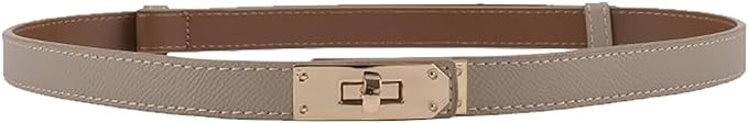 Women's Skinny Leather Belt with Adjustable Silver Turn-Lock Buckle - Ideal for Dresses, Jeans, a... | Amazon (US)