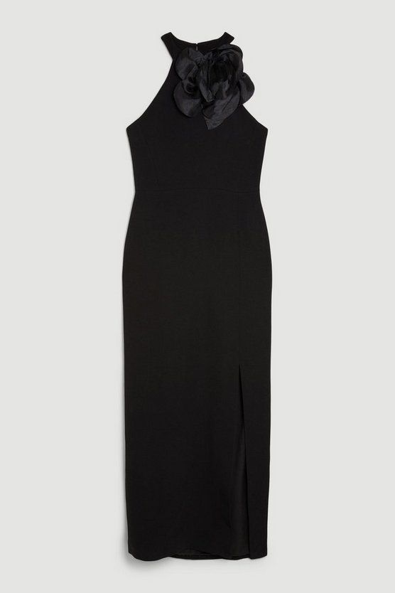 Petite Compact Viscose Corsage Halterneck Midaxi Dress | Karen Millen US