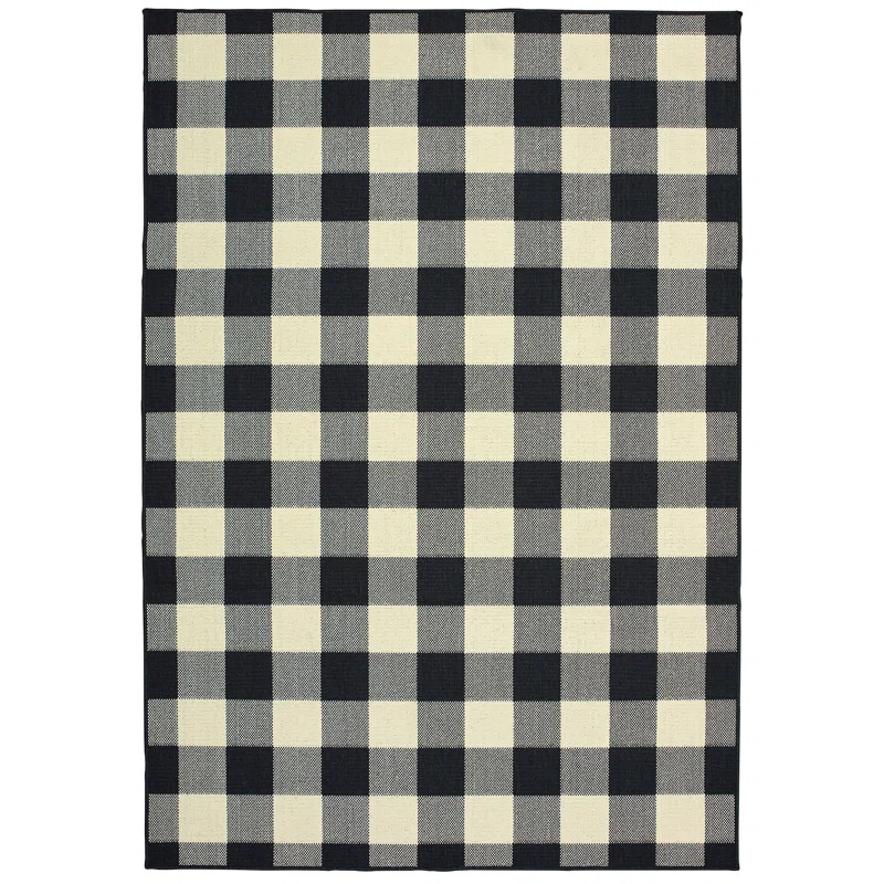 Wiest Gingham Check Black Indoor/Outdoor Area Rug | Wayfair North America
