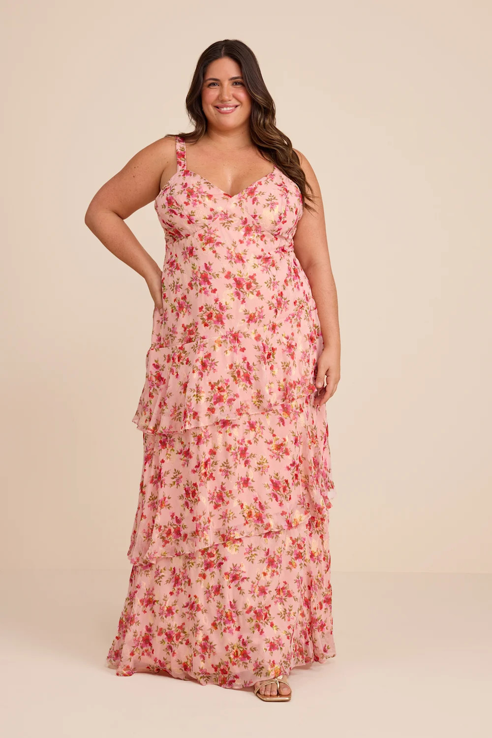 Laurette Pink Floral Tiered Sleeveless Maxi Dress | Lulus