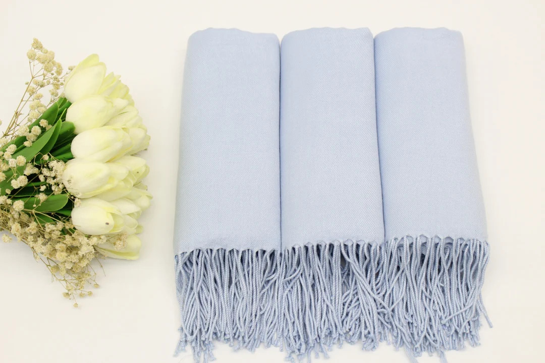 Baby Blue Pashmina Shawl Wedding, Personalized Bridesmaid Shawl, Bridal Shower Favor, Wedding Fav... | Etsy (US)