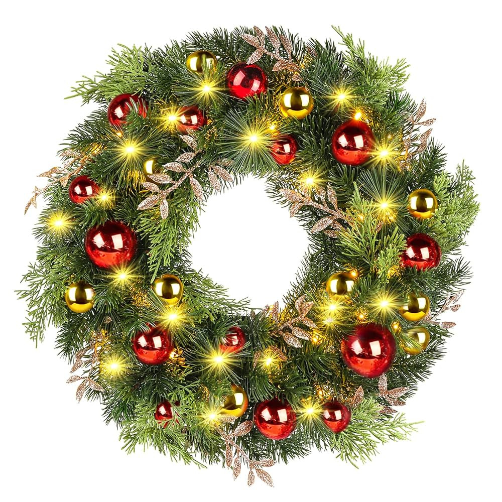 ilikable Christmas Wreath, 16 Inch Wreath with 40 LED Lights, 8 Modes&Timer Function Xmas Decor A... | Amazon (CA)