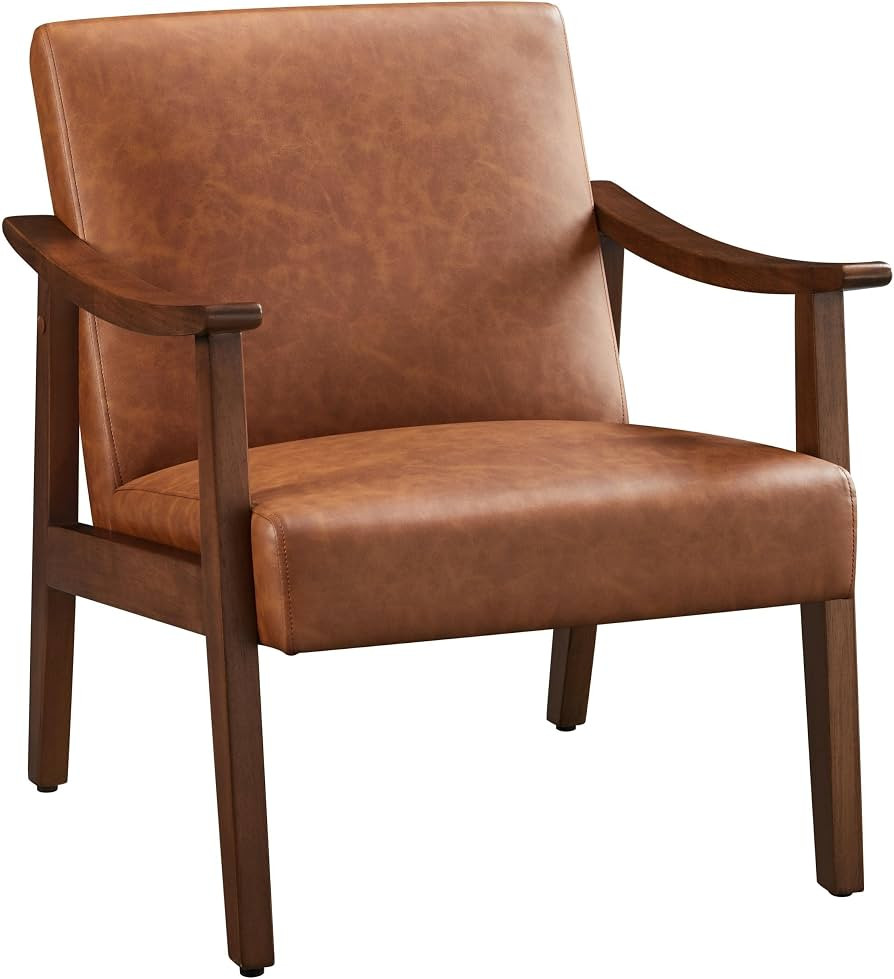 Yaheetech PU Leather Accent Chair, Mid-Century Modern Armchair with Solid Wood Legs, Reading Leis... | Amazon (US)