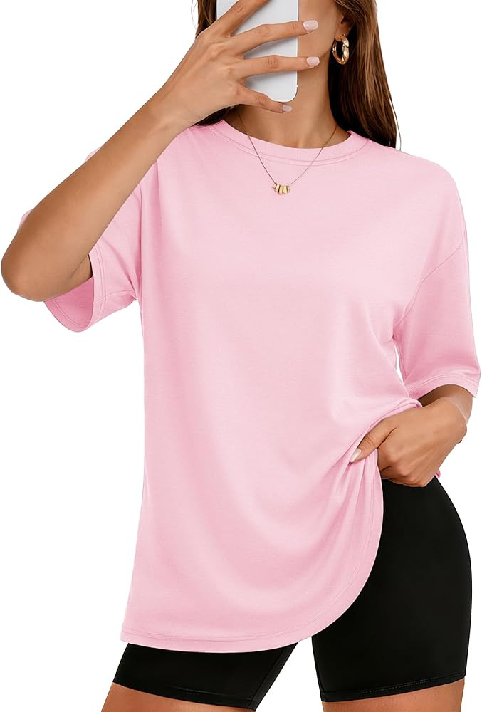 YUCOLEN Womens Oversized T Shirts Plus Size Short Sleeve Summer Tops Crewneck Loose Fit Basic Tee... | Amazon (US)