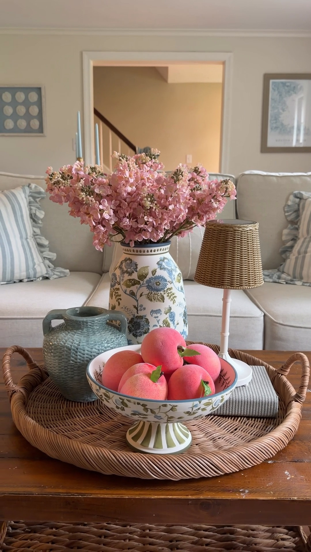 Summer Centerpiece Idea! I’m loving peaches these days and love how these pinks and blues work together!🩵🍑

#LTKSeasonal #LTKHome