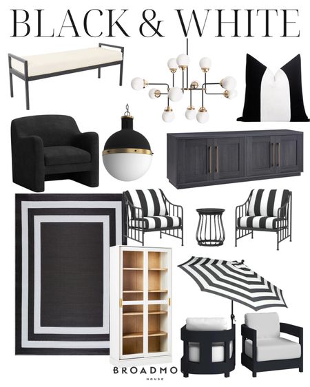 Black and white, lighting, chandelier, pendant light, outdoor furniture, patio furniture, accent chair, arm chair, outdoor rug, patio rug, area rug, console, media console 

#LTKhome #LTKstyletip #LTKFind