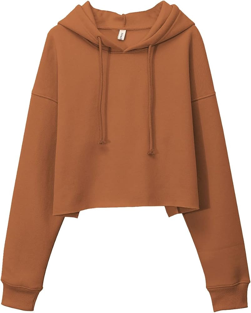 Amazhiyu Women's Cropped Hoodie Long Sleeves Fleece Crop Tops with Hooded | Amazon (US)