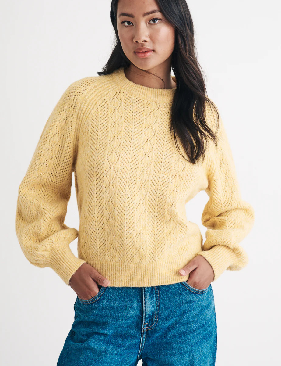 Yellow Pointelle Wool Blend Knitted Jumper | Nobody's Child