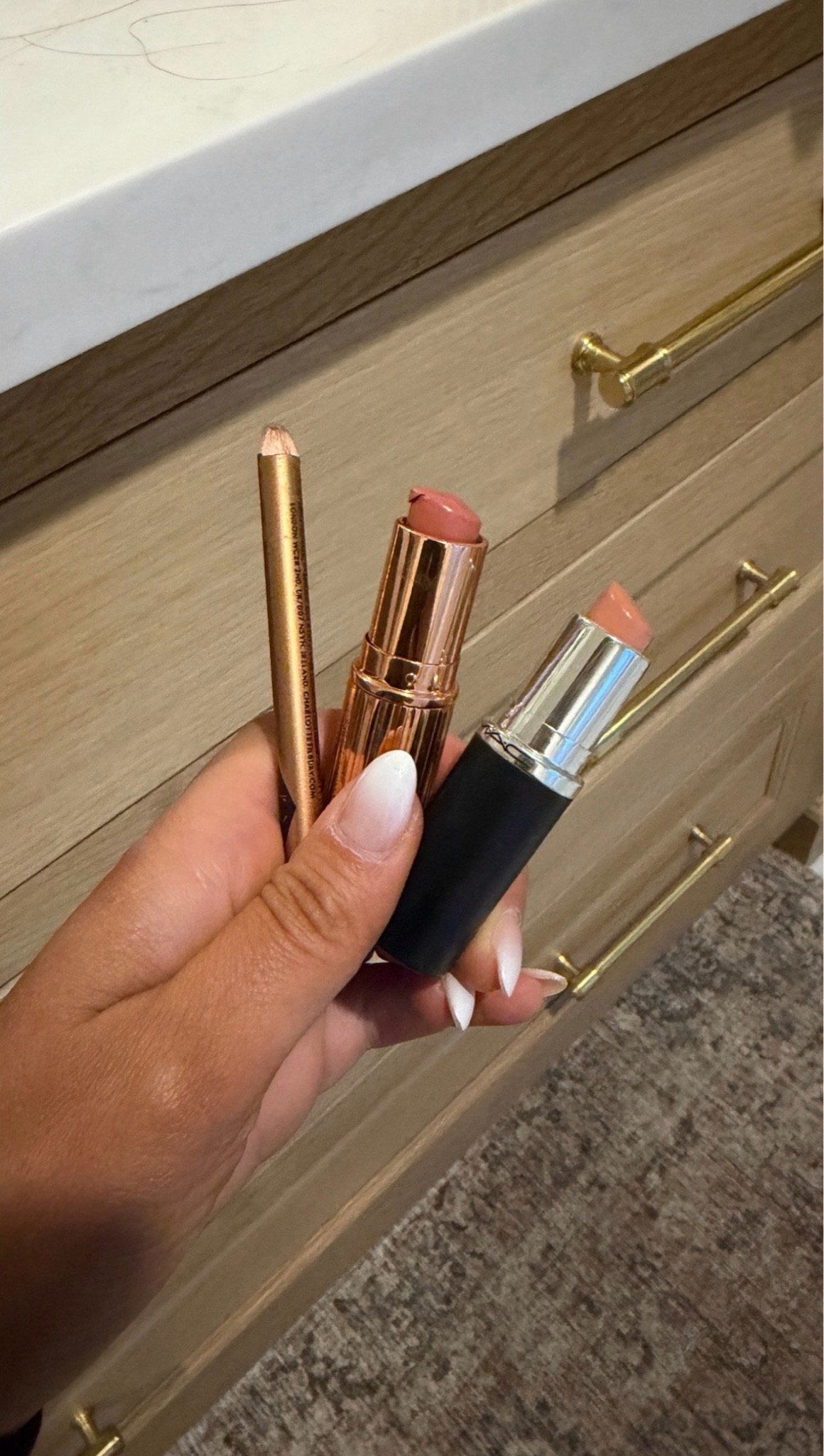 Today’s lippie. In order: iconic nude lip liner, top with charlotte finish b*tch perfect and top bottom middle with flesh pot. 

#LTKBeauty #LTKselfcare

#LTKmorningroutine