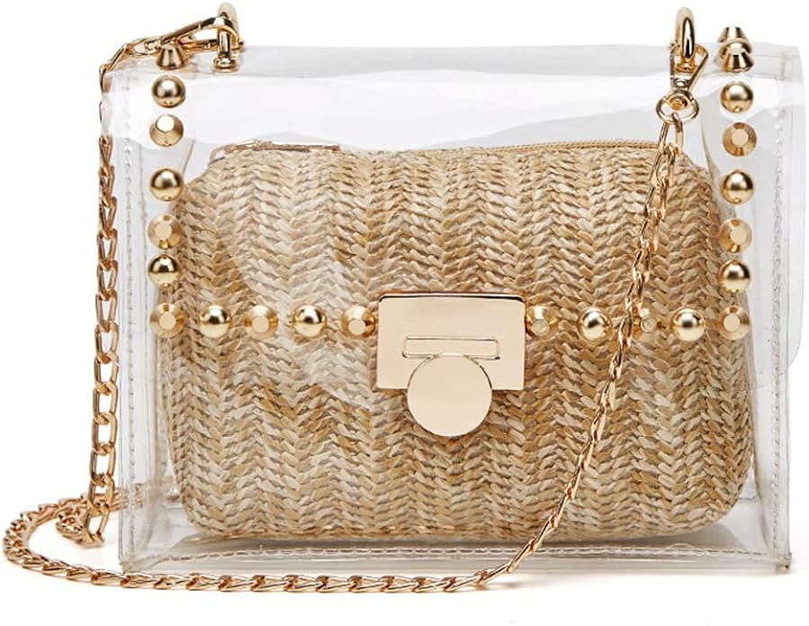 YYW 2 in 1 Clear Purses for Women Clear Clutch Purse, Clear Studded Crossbody Bag Stadium Approve... | Amazon (US)