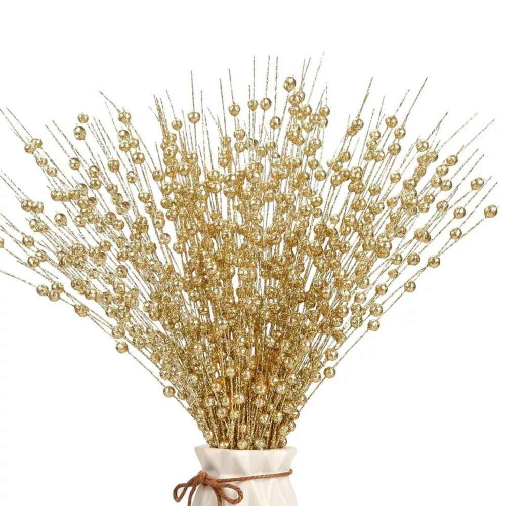 10 x Christmas Artificial Glitter Berry Stem Xmas Tree DIY Wreath Decor 17inch US Gold | Oriental Trading Company