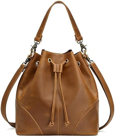 S-ZONE Genuine Leather Purses for Women Crossbody Drawstring with 2 Straps | Amazon (US)