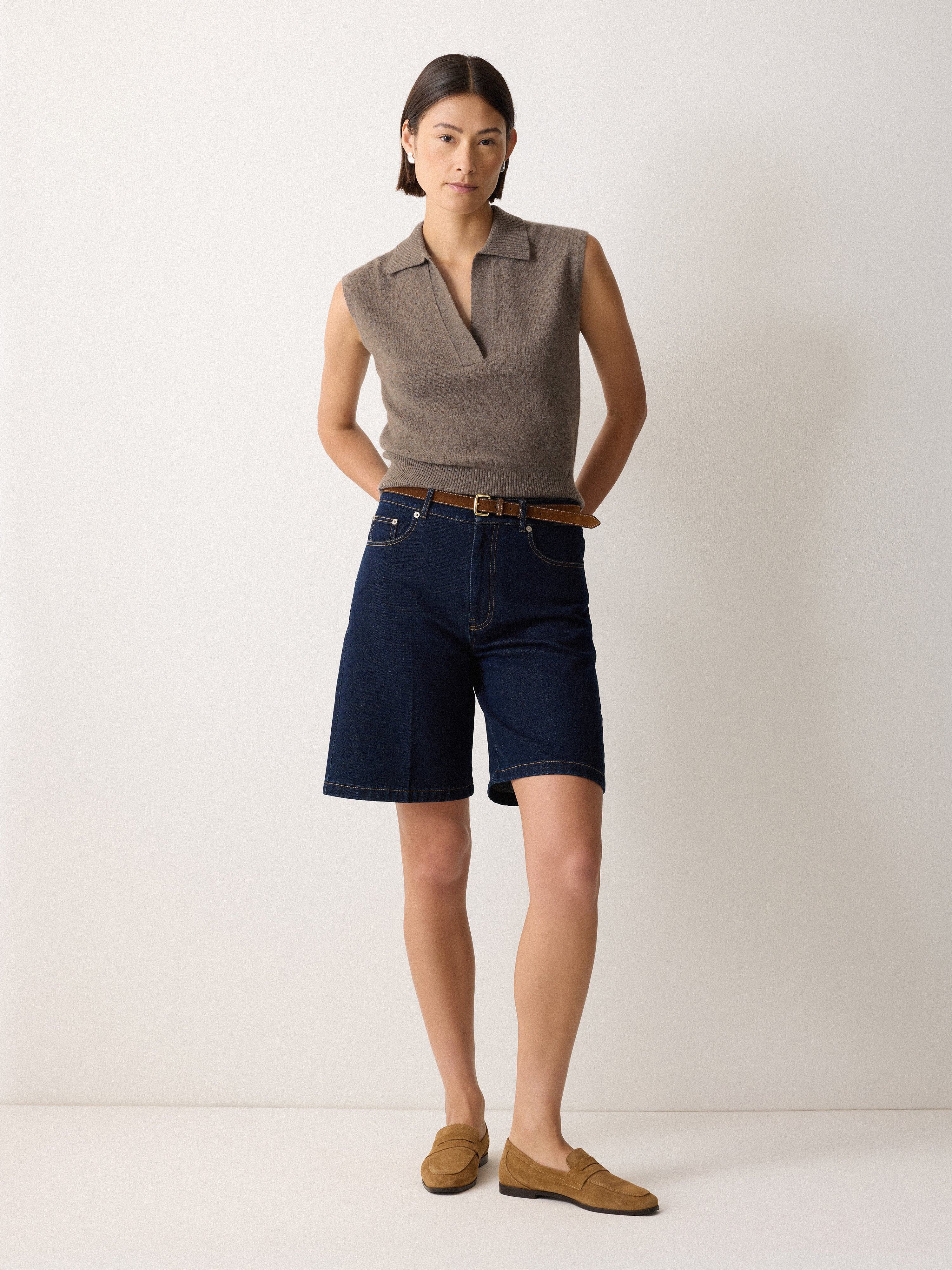 Wool Cashmere Blend Collar Top | Taupe | Jigsaw (UK)