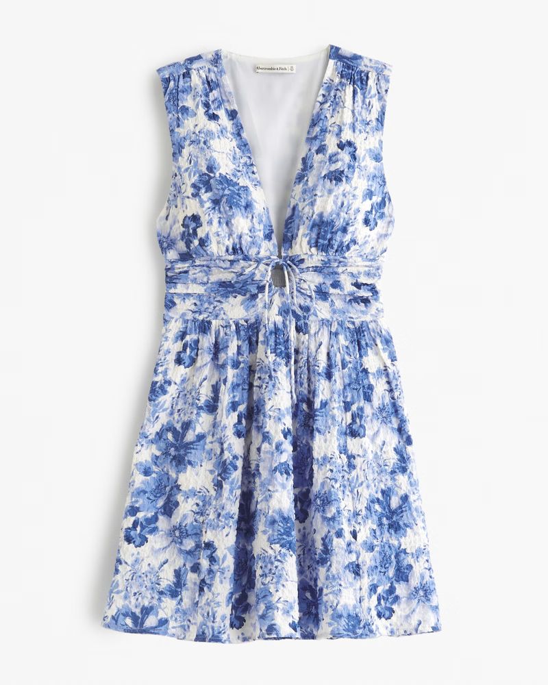 Tie-Front Textured Mini Dress | Abercrombie & Fitch (US)