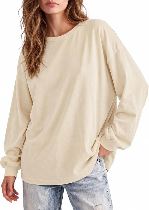 Tankaneo Womens Oversized Lantern Long Sleeve T-Shirts Loose Fit Tee Tops | Amazon (US)