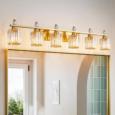 Bathroom Vanity Lamp Modern Crystal Vanity Lamp With Cylindrical Shade Bathroom Light Fixture Mirrored Crystal Bathroom Vanity Lighting Fixture | Wayfair North America