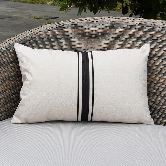 ONWAY Outdoor Pillow Covers Waterproof 12X20 Set of 2 Lumbar Throw Pillow Cover Beige and Black S... | Amazon (US)
