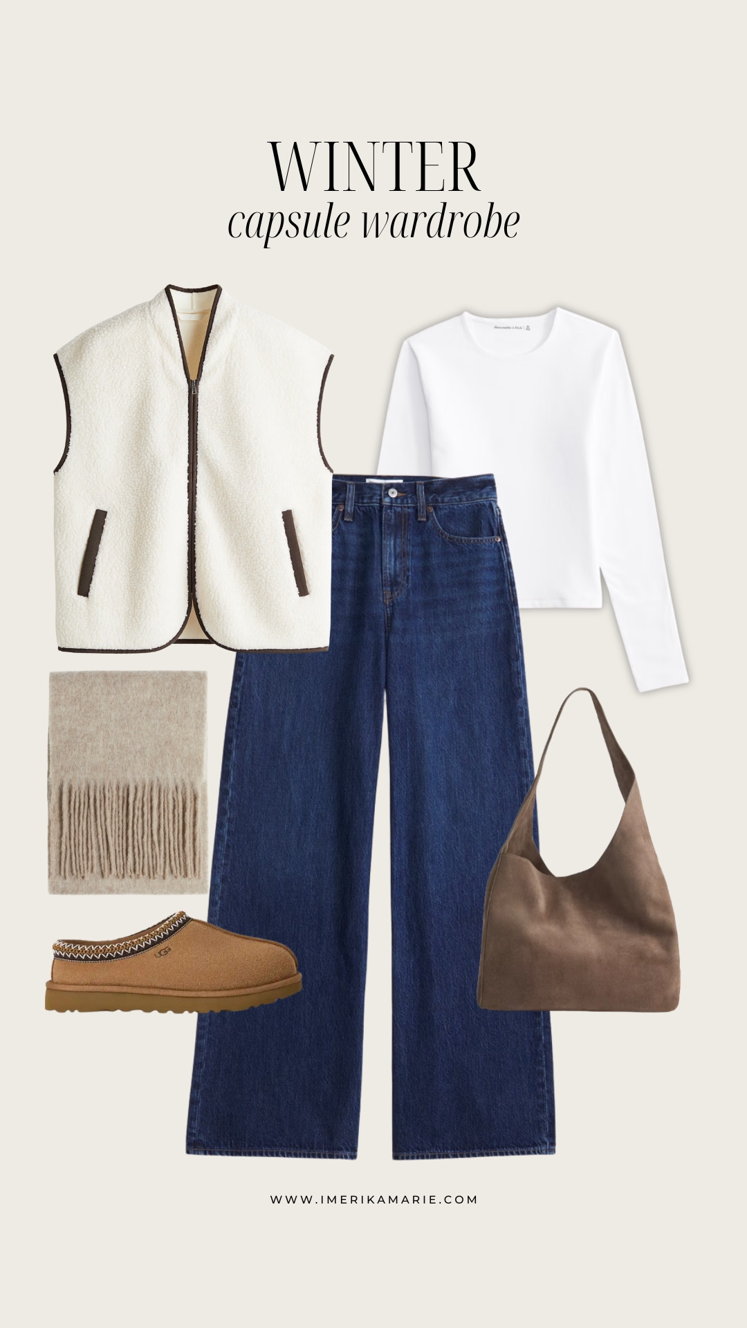 Winter Capsule Wardrobe. winter outfit. winter jeans. winter shoes. winter capsule. winter 2026. sherpa vest. scarf. dark denim. uggs. brown suede bag. 

 

#LTKootd #LTKSeasonal #LTKPetite