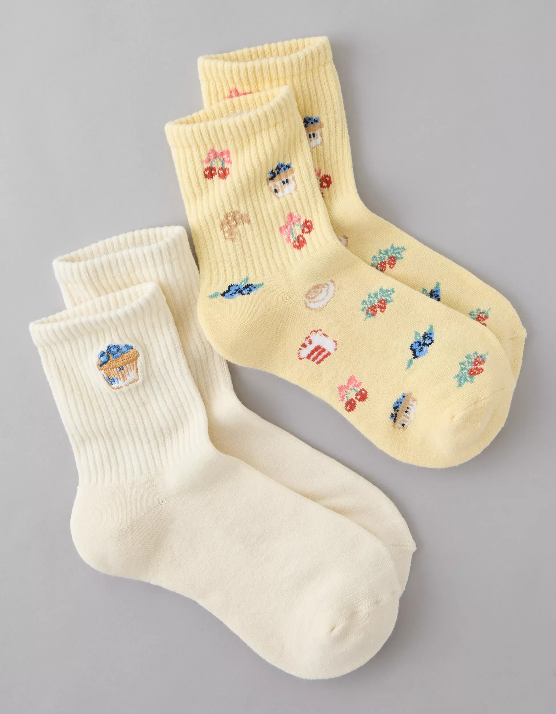 AE Breakfast Graphic Cropped Crew Socks 2-Pack | American Eagle Outfitters (US & CA)
